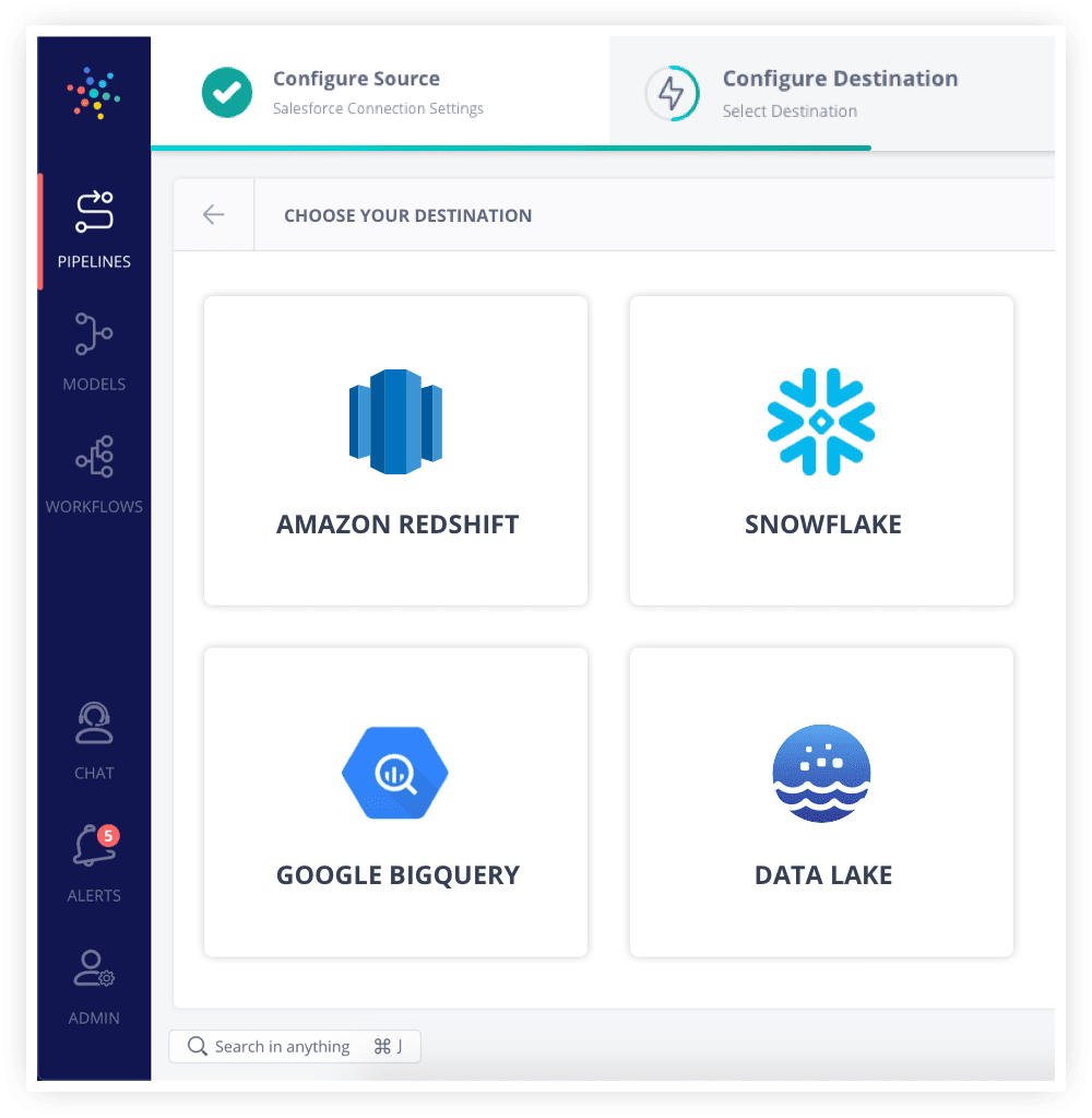 Choosing the Desired Data Warehouse Destination in Hevo